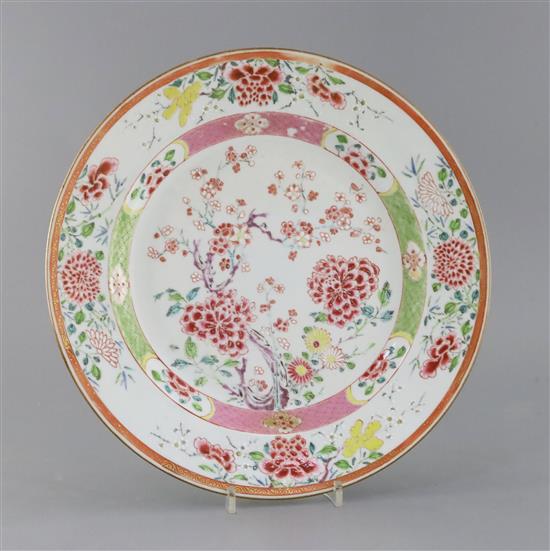 A Chinese export famille rose dish, Yongzheng period, D. 35cm